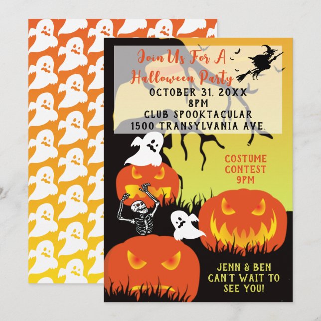 Invitation Citrouilles Et Fantômes Rejoignent-Nous Pour Une F (Devant / Derrière)