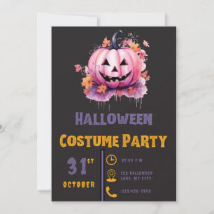 Invitation Citrouilles et feuilles noires Halloween rose
