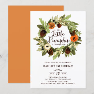 Invitation Citrouilles et Pinecones Wreath Premier anniversai