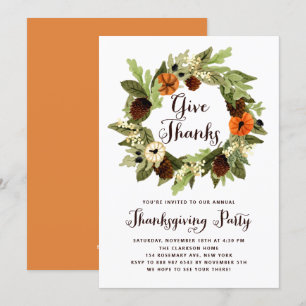 Invitation Citrouilles et Pinecones Wreath Thanksgiving Dîner