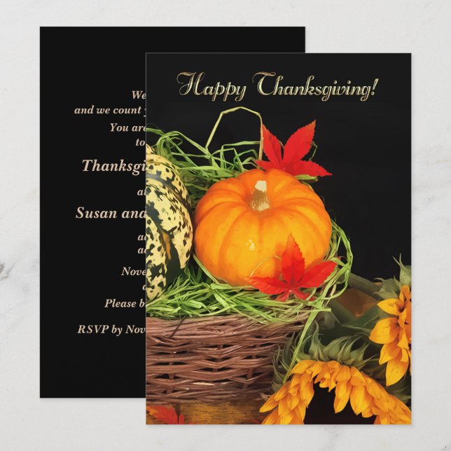 Invitation Citrouilles et tournesols Thanksgiving Dîner (Devant / Derrière)