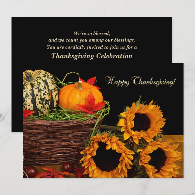 Invitation Citrouilles et tournesols Thanksgiving Dîner (Devant / Derrière)