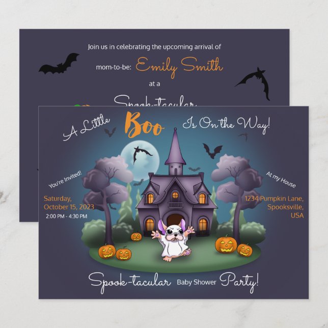 Invitation Citrouilles fantômes mignons Baby shower d'Hallowe (Devant / Derrière)