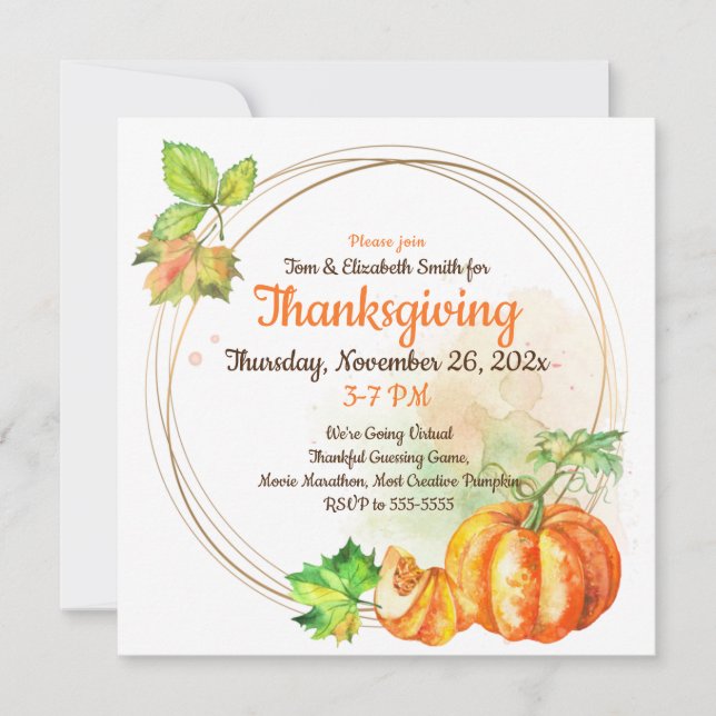 Invitation Citrouilles virtuels de l'aquarelle Thanksgiving (Devant)