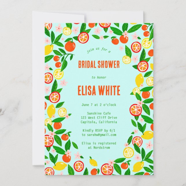 Invitation Citrus Celebration CUSTOM QR Summer BRIDAL SHOWER (Devant)