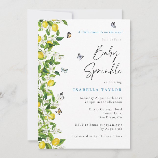 Invitation Citrus citron Baby shower moderne Saupoudrer (Devant)