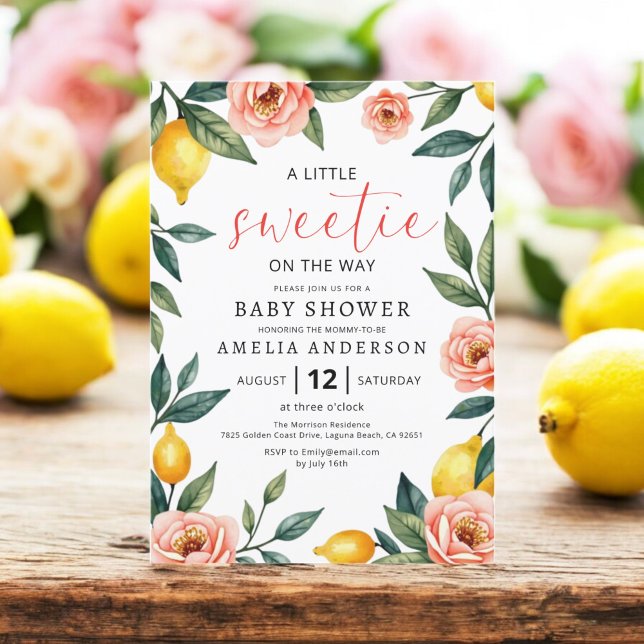 Invitation Citrus citron Fruit rose Floral Baby shower été (Créateur téléchargé)