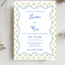 Invitation Citrus citron jaune et bleu italien Mariage chic