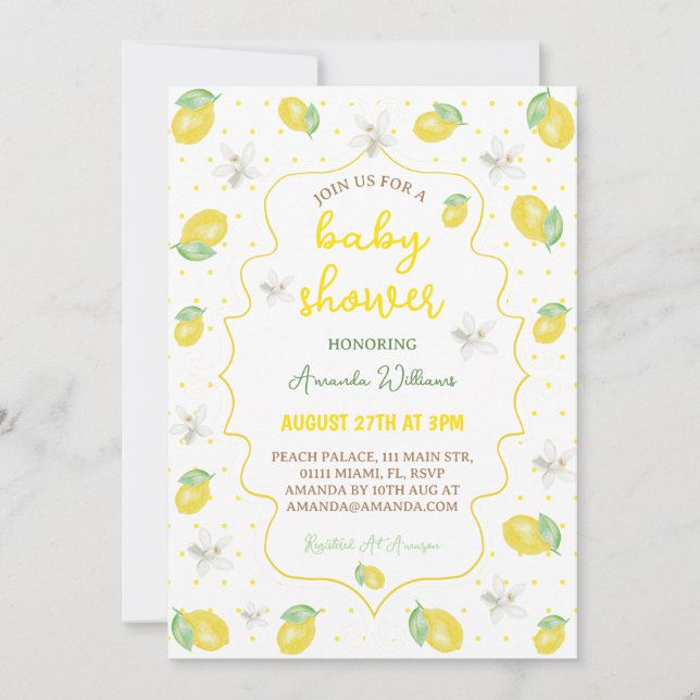 Invitation Citrus Cute Lemon Baby shower Floral (Devant)