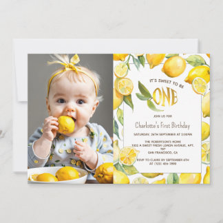 Invitation Citrus de Fruit de Citron jaune 1er anniversaire P