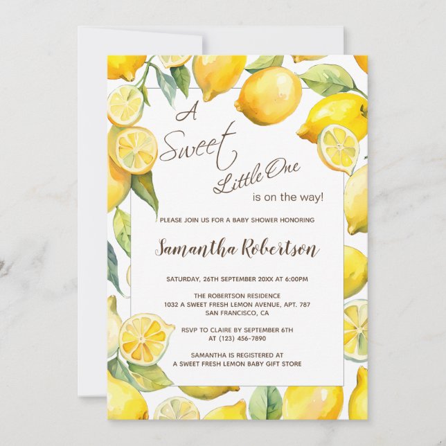 Invitation Citrus de Fruits de Citron Baby shower d'été (Devant)