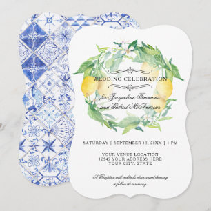 Invitation Citrus floral citron feuillage bleu rustique Carre