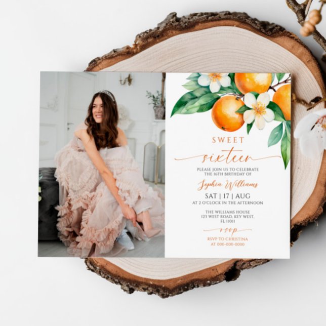 Invitation Citrus Floral Photo Sweet 16 Anniversaire Invitati (Créateur téléchargé)