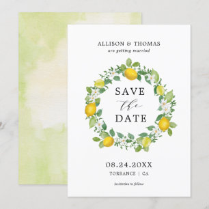 Invitation Citrus Lemon Wreath Mariage jaune Enregistrer les