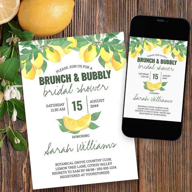 Invitation Citrus Lemons Brunch & Fête des mariées Bubbly (Créateur téléchargé)
