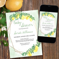 Citrus Lemons Gold Frame Mint Baby shower de lavag