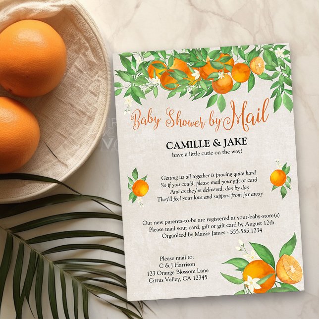Invitation Citrus Orange Little Cutie Baby shower par courrie (Invitation by Mail from my Citrus Orange Baby Shower collection)