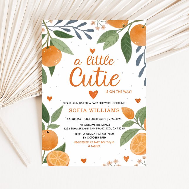 Invitation Citrus Orange Theme Little Cutie Baby shower (A Little Cutie Baby Shower Invitation)
