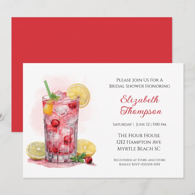 Invitation Citrus Red Fruit Drink Cocktail Fête des mariées (Devant / Derrière)