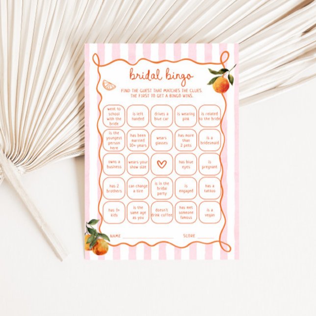 Invitation Citrus Spritz Pink Stripes Bridal Bingo Card (Créateur téléchargé)