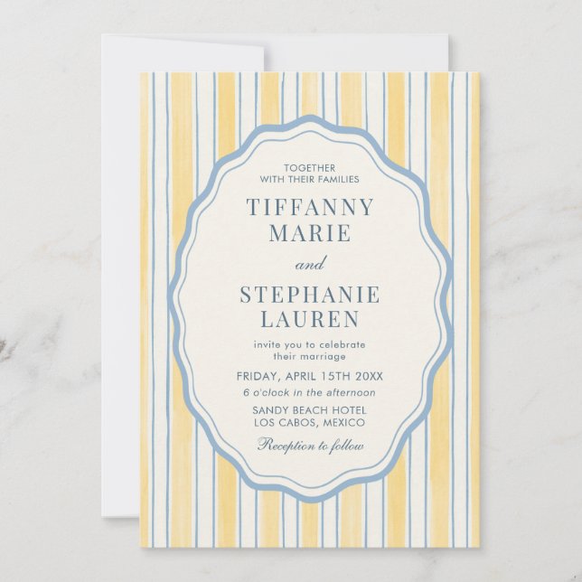 Invitation Citrus Yellow Elegant Modern Stripe Wedding (Devant)