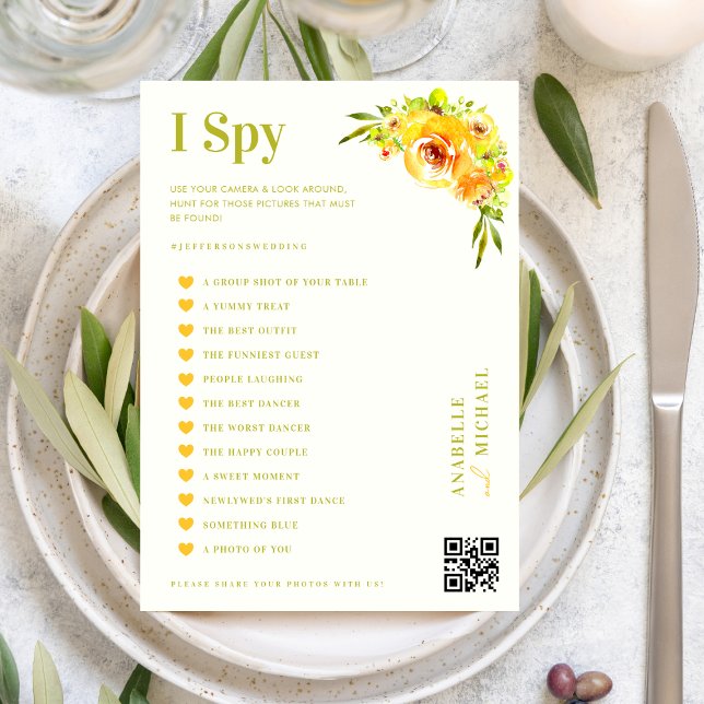 Invitation Citrus Yellow Floral Wedding I Spy Hunt Game Card (Créateur téléchargé)