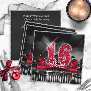 Invitation City Lights Sweet sixteen rouge ID242