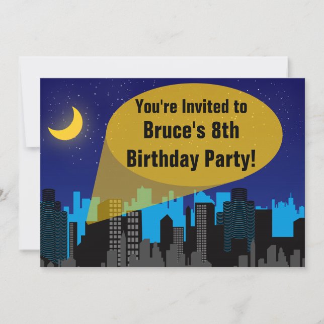 Invitation City Night Skyline Superhero Boys fête d'anniversa (Devant)