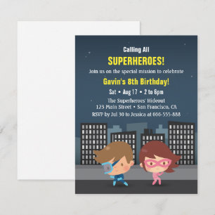 Invitation City Superheroes Anniversaire de enfant Party Invi