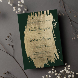 Invitation Clair brush or vert foncé brokies chic mariage