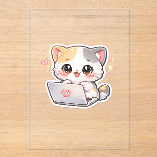 Invitation claire en acrylique avec un chat Chibi