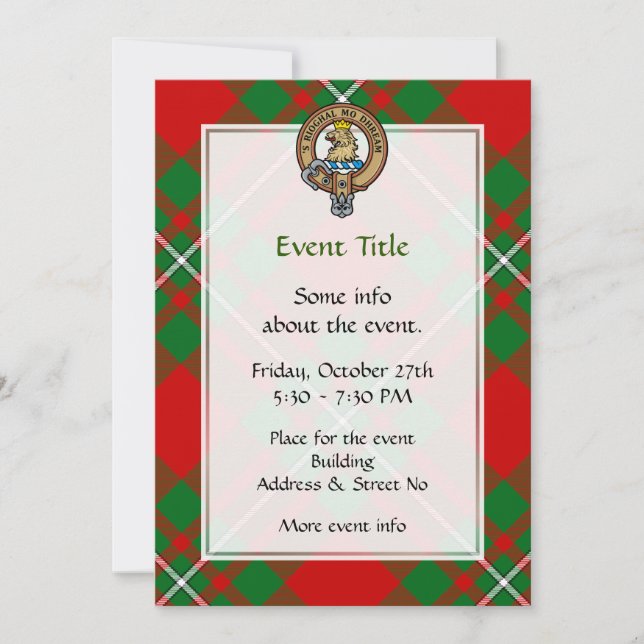 Invitation Clan Gregor Crest sur Tartan (Devant)