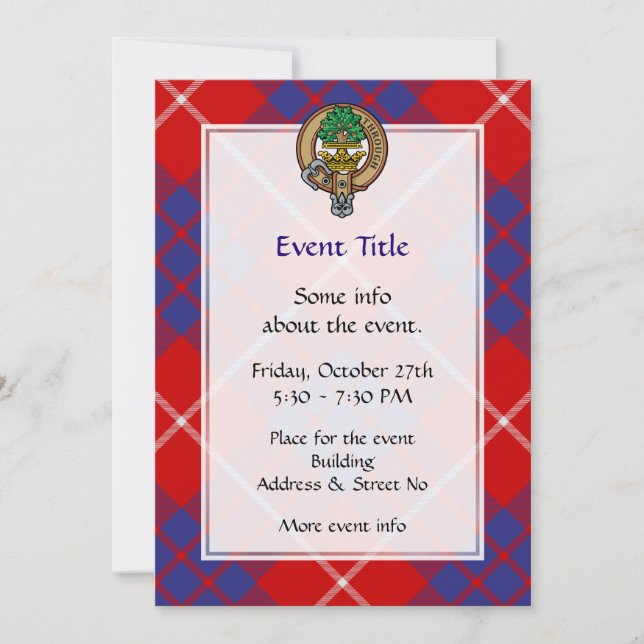 Invitation Clan Hamilton Crest sur Red Tartan (Devant)