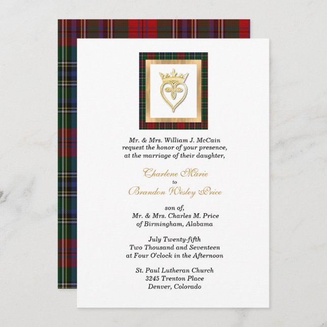 Invitation Clan MacClain Luckenbooth Tartan Mariage  (Devant / Derrière)