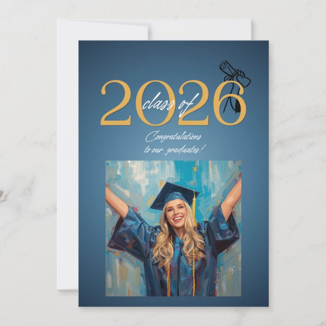 Invitation Class of 2026 Graduation Celebration Modern Blue & (Devant)