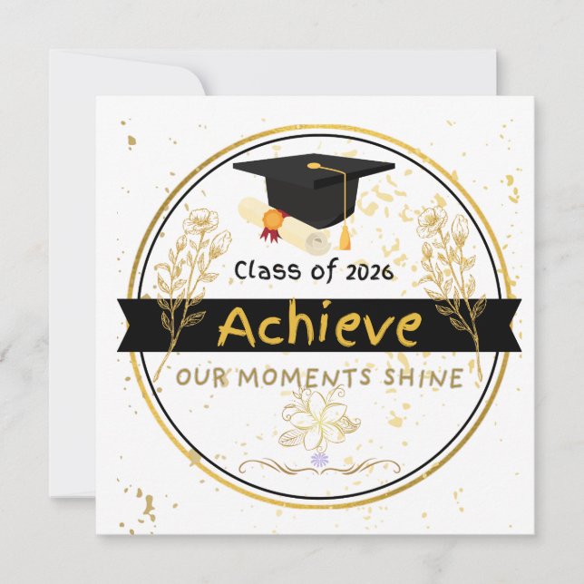 Invitation Class of 2026 Graduation Gold Floral Sticker (Devant)