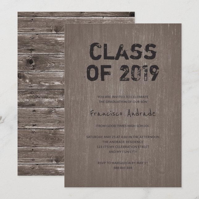 Invitation Classe 2019 Graduation Party Guy Rustic High Schoo (Devant / Derrière)