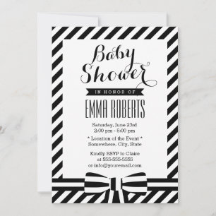 Invitation Classé Baby shower en rayures noir et blanc