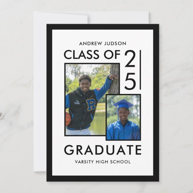 Invitation Classe Blanche Moderne De 25 Photo Grad Party (Devant)