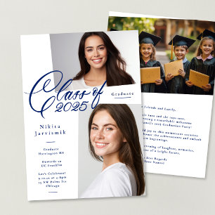 Invitation Classe Bleue et Blanc de 2025 Photo Graduation Par