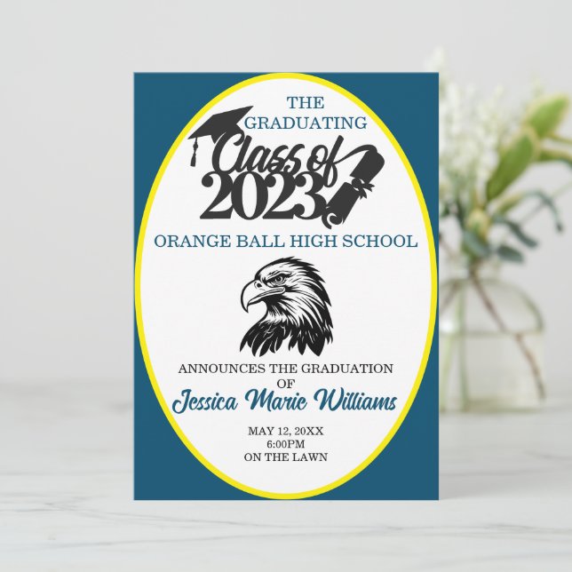 Invitation Classe bleue et jaune de 2023 Graduation (Debout devant)