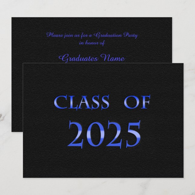 Invitation Classe bleue et noire de 2025 Graduation Party (Devant / Derrière)