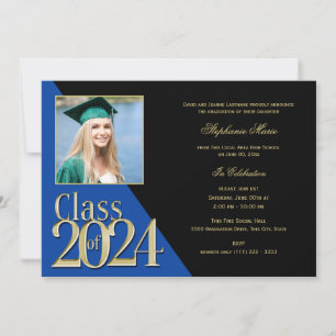 Invitation Classe bleue et or de 2024 Multi Photo