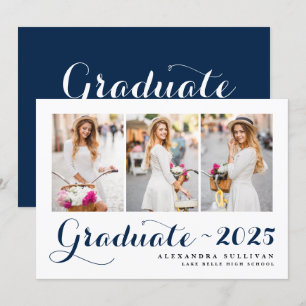 Invitation Classe Bleue Marine de 2024 Collage photo Graduati