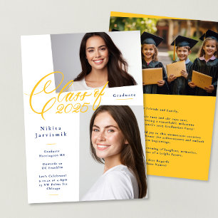 Invitation Classe BLUE & JAUNE de 2025 Photo Graduation Party