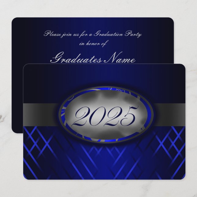 Invitation Classe Blue & Silver de 2025 Party (Devant / Derrière)