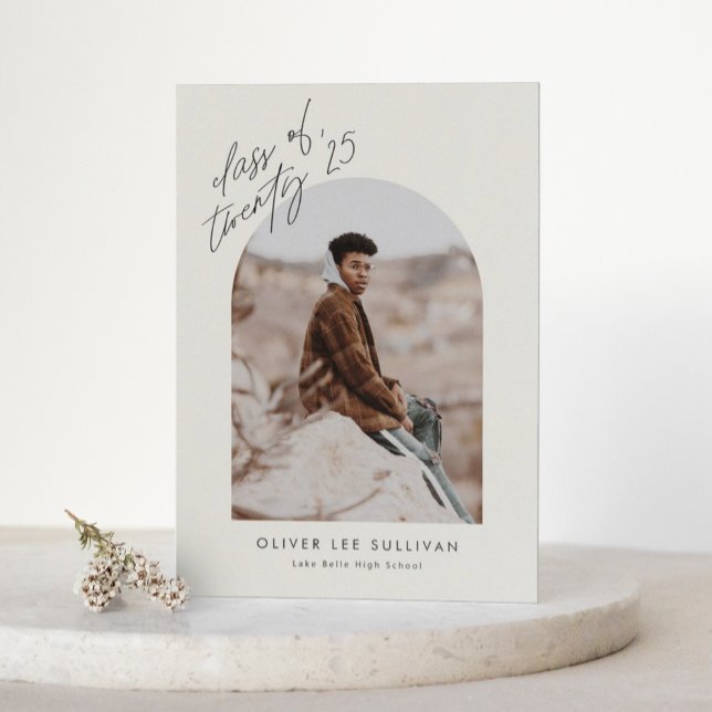 Invitation Classe Boho de 2025 Arch Photo Graduation (Customizable boho graduation invitation featuring photo arch overlay. )