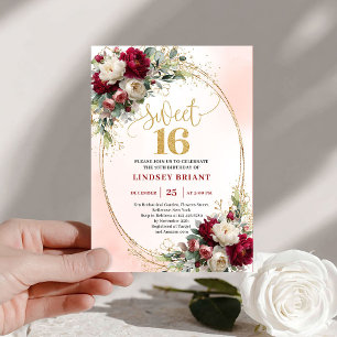 Invitation Classe Boho Merlot Or Floral Sweet Seize