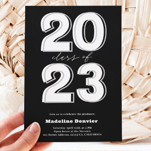 Invitation Classe Bold de 2023 script noir photos graduation