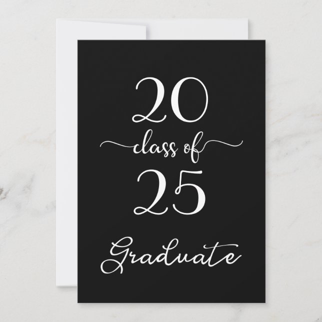 Invitation Classe Chic De 2025 Black White Graduation Party (Devant)